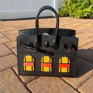 Black Handbag with Yellow and Orange Accents